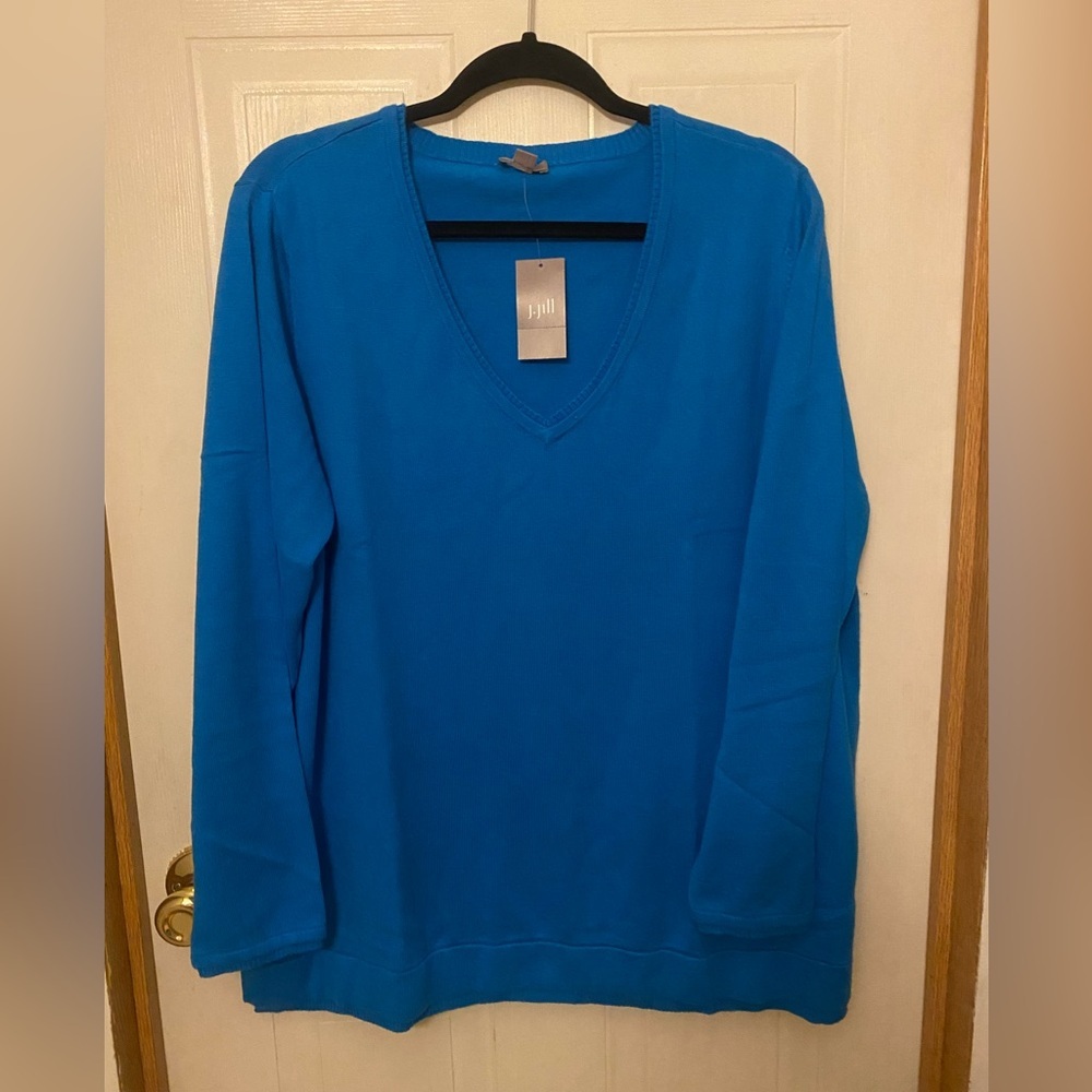 J. Jill Layered Look V-Neck Pullover in Bright Blue